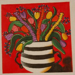 Striped Vase & Tulips