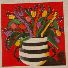 Striped Vase & Tulips