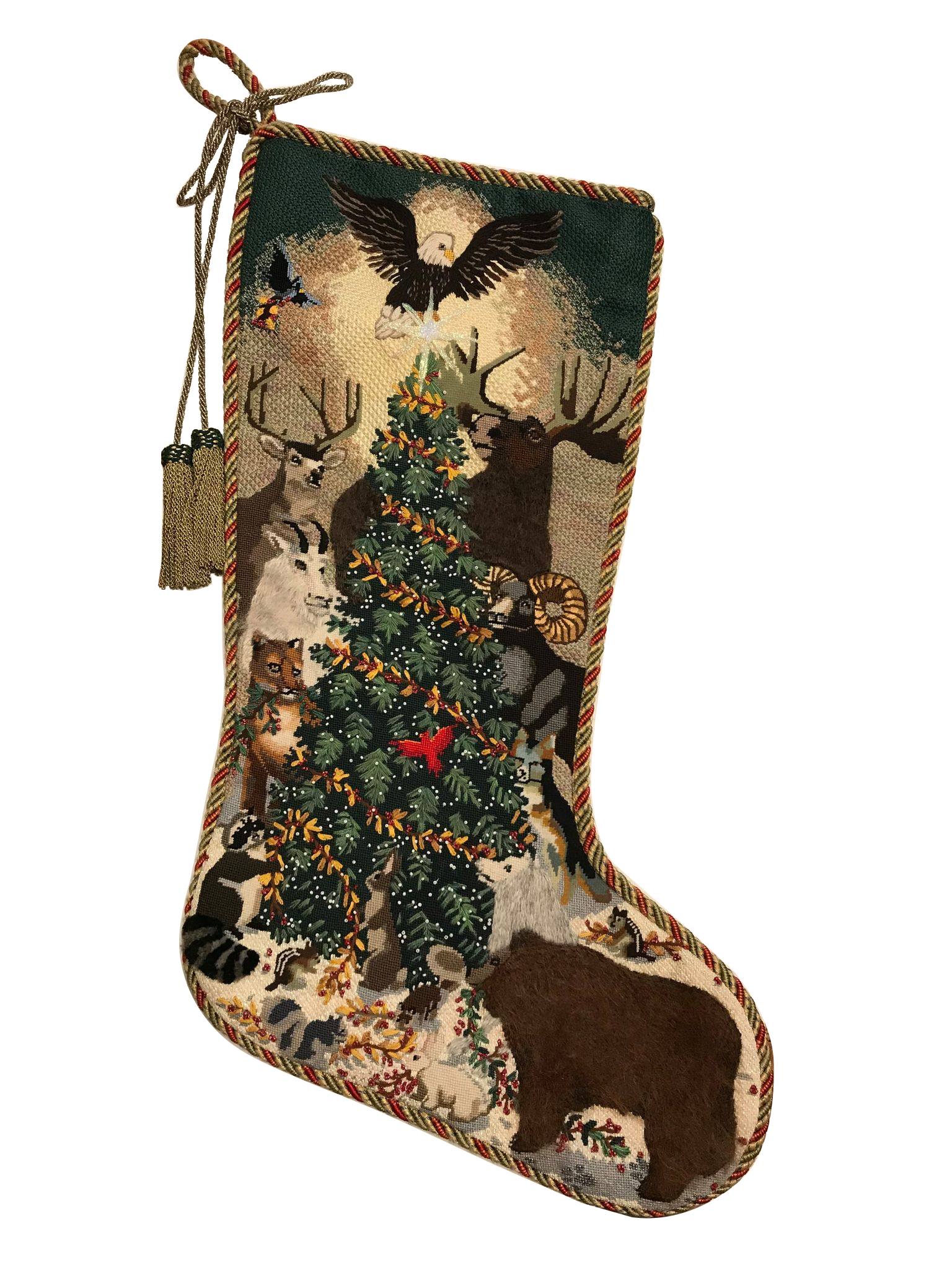 NeedlepointUS: Woodland Christmas Hand Painted Needlepoint Stocking Canvas  - Liz Goodrick-Dillon, Animals, AXS473